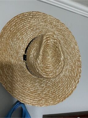 Women's Natural Straw wide brim Sun Hat with Black Band - Classic Summer Fedora